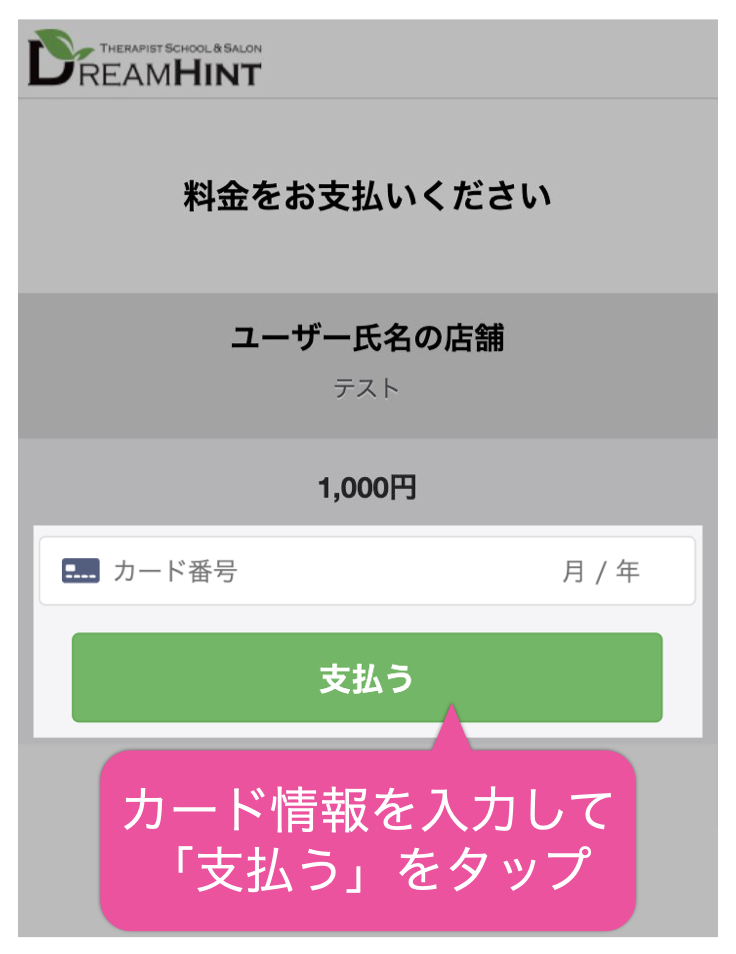 カード情報を入力して「支払う」をタップ