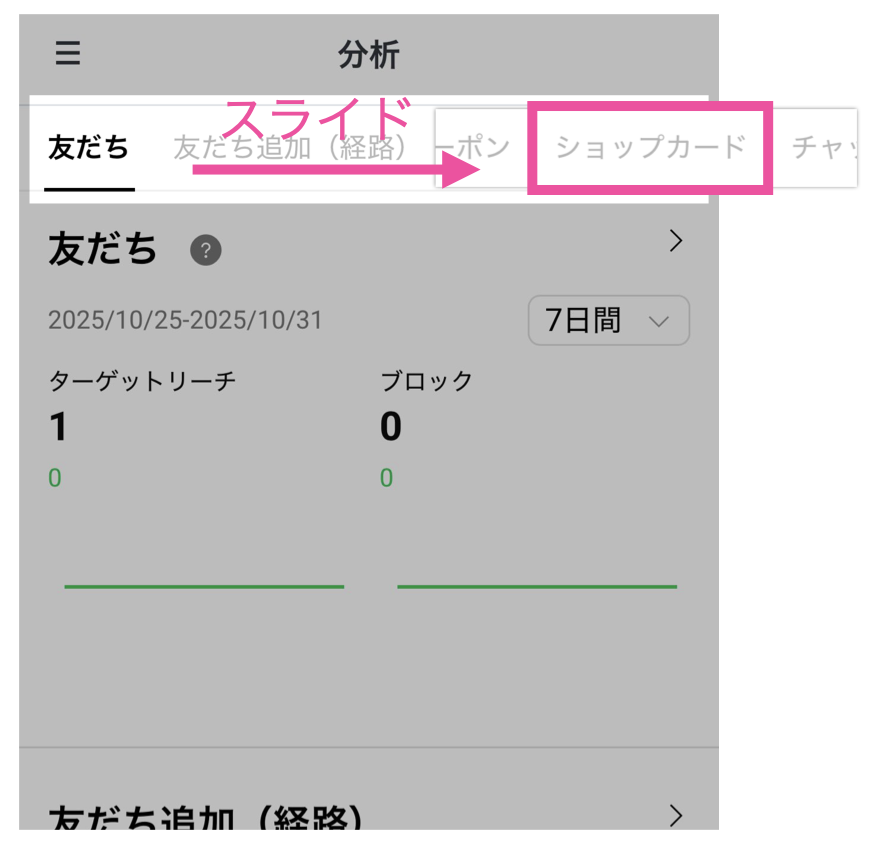 タブを右にスライドして「ショップカード」をタップ
