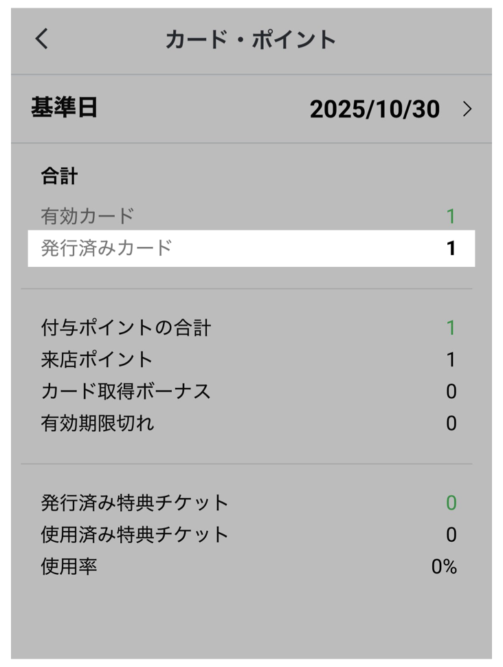 「発行済みカード」データを確認