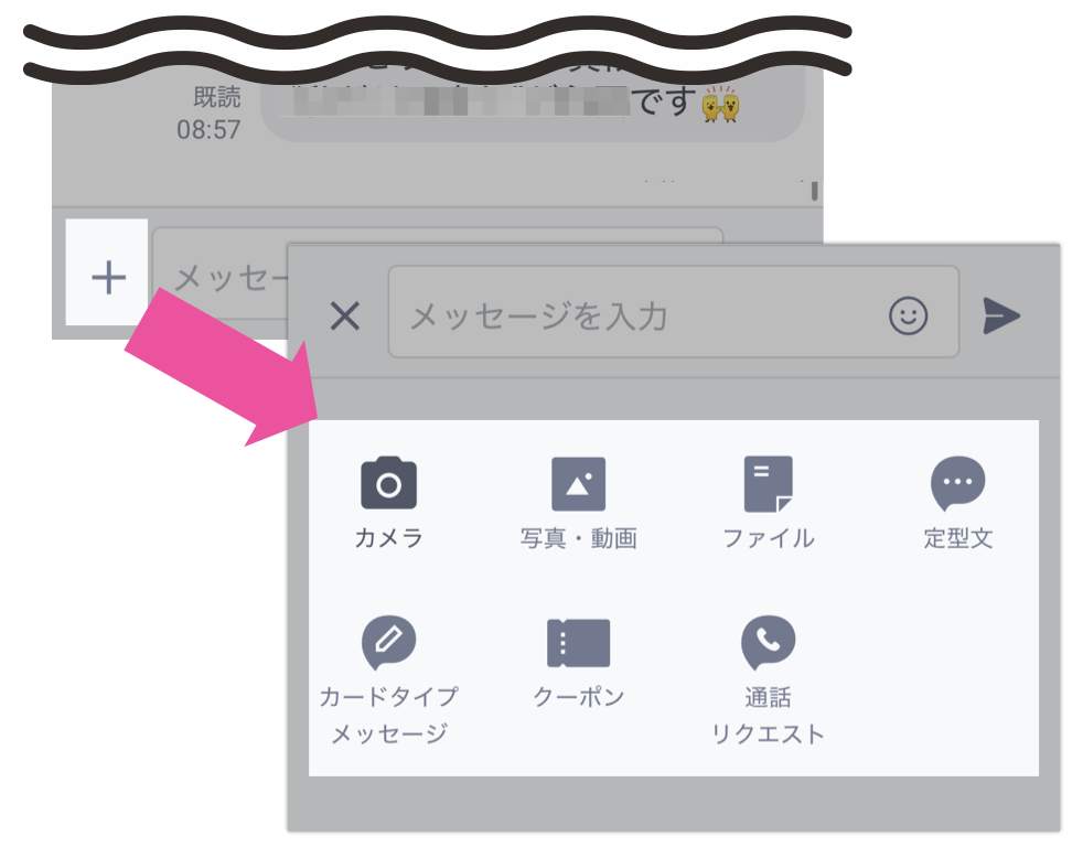 テキスト以外を送信するときは「+」をタップ