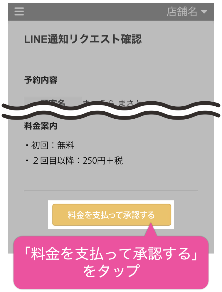 「料金を支払って承認する」をタップ