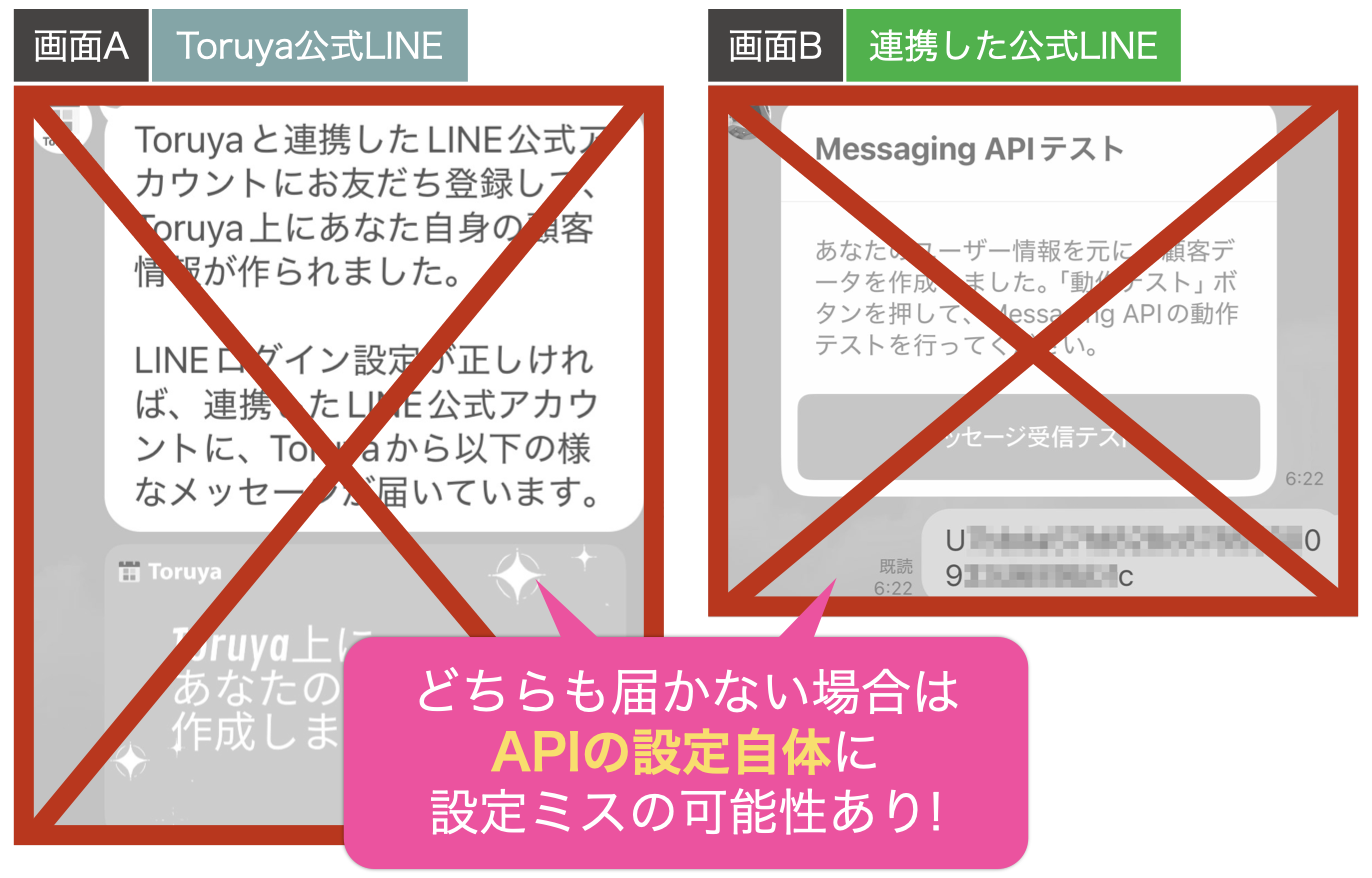 どちらも届かない場合は
APIの設定自体に
設定ミスの可能性あり!